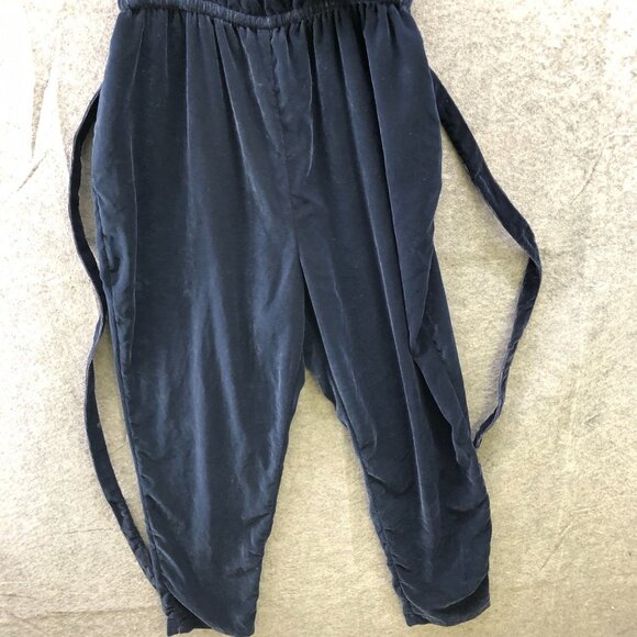 Gap Velvet Cami Jumpsuit Womens L Dark Blue Navy Tapered Relaxed Tie Waist - Picture 4 of 8